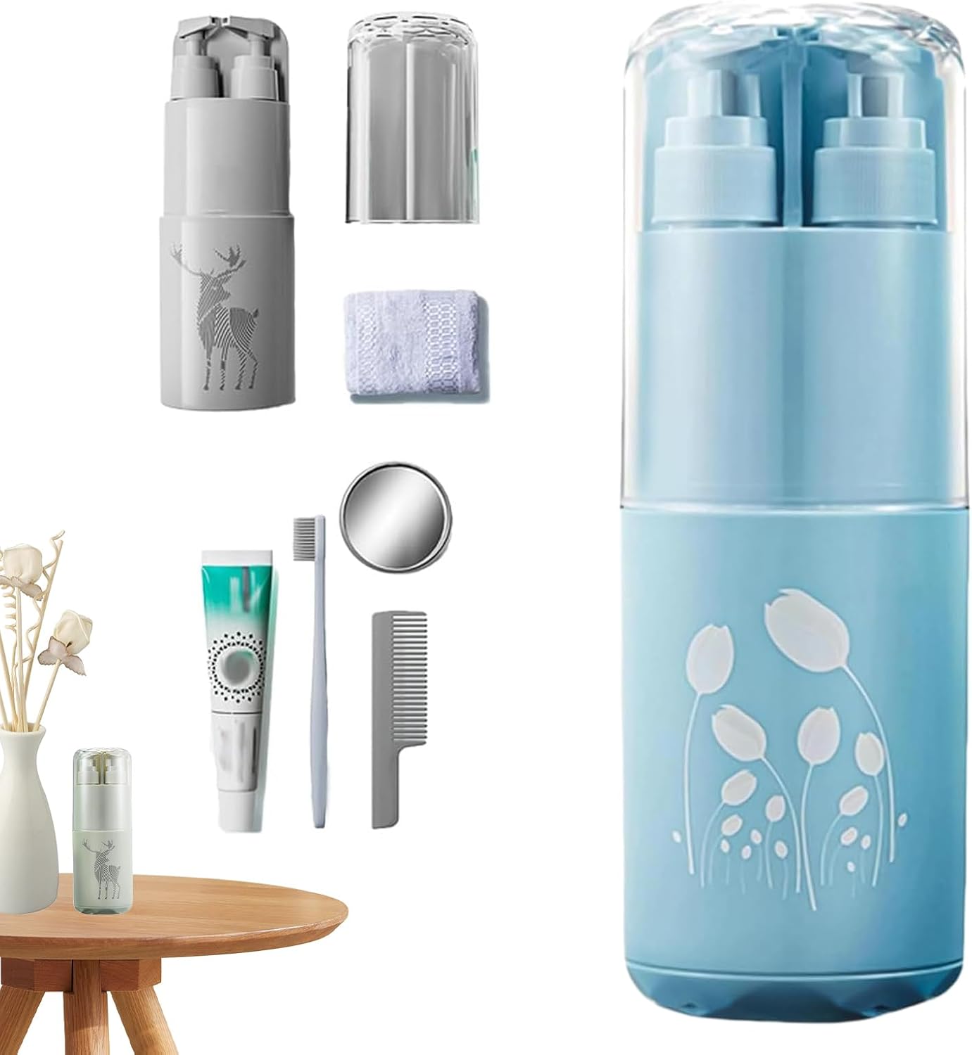Travel Toiletry Cup Set, Multi-Functional Kit, Portable Travel Must-Haves, Compact Bathroom Organizer, Leak-Proof Containers, for Business Trip School Camping Use, 8.27 x 2.68 x 2.68 inches, blue