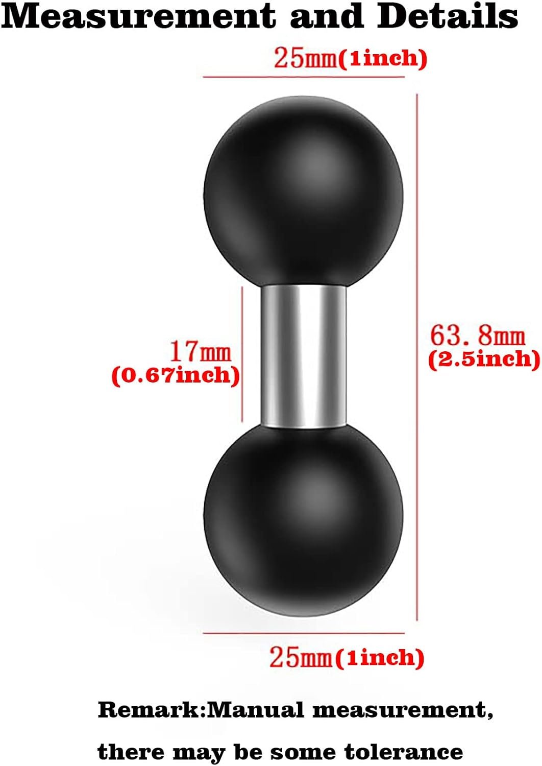 Double 1-Inch Ball Adapter Adapter for Ram Mounts/BRCOVAN/iMESTOU Mounts（R11-1pc