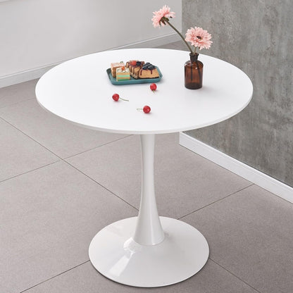 BRIBRION 80CM 1x Tulip Round Dining Table Pure White with Metal Leg Base Pedestal for Kitchen Coffee Office Restaurant Small Space Saving