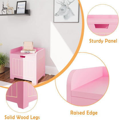 Kids Storage Chests & Trunks,Small Box Cube Toy Storage Organizer Pink,Wooden Entryway Storage Bin For Home Books Clothes Toy,Small Square Nightstand ForPlayroom,Bedroom(15.4x11.8x15.3inches)