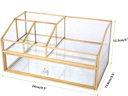 Glass Makeup Brush Holder, Makeup Brush Organizer Jewelry Display Box, Nordic Style Elegant Glass Makeup Organizer Nail Polish Lipsticks Eyeliners Holder for Vanity Bathroom Bedroom Office
