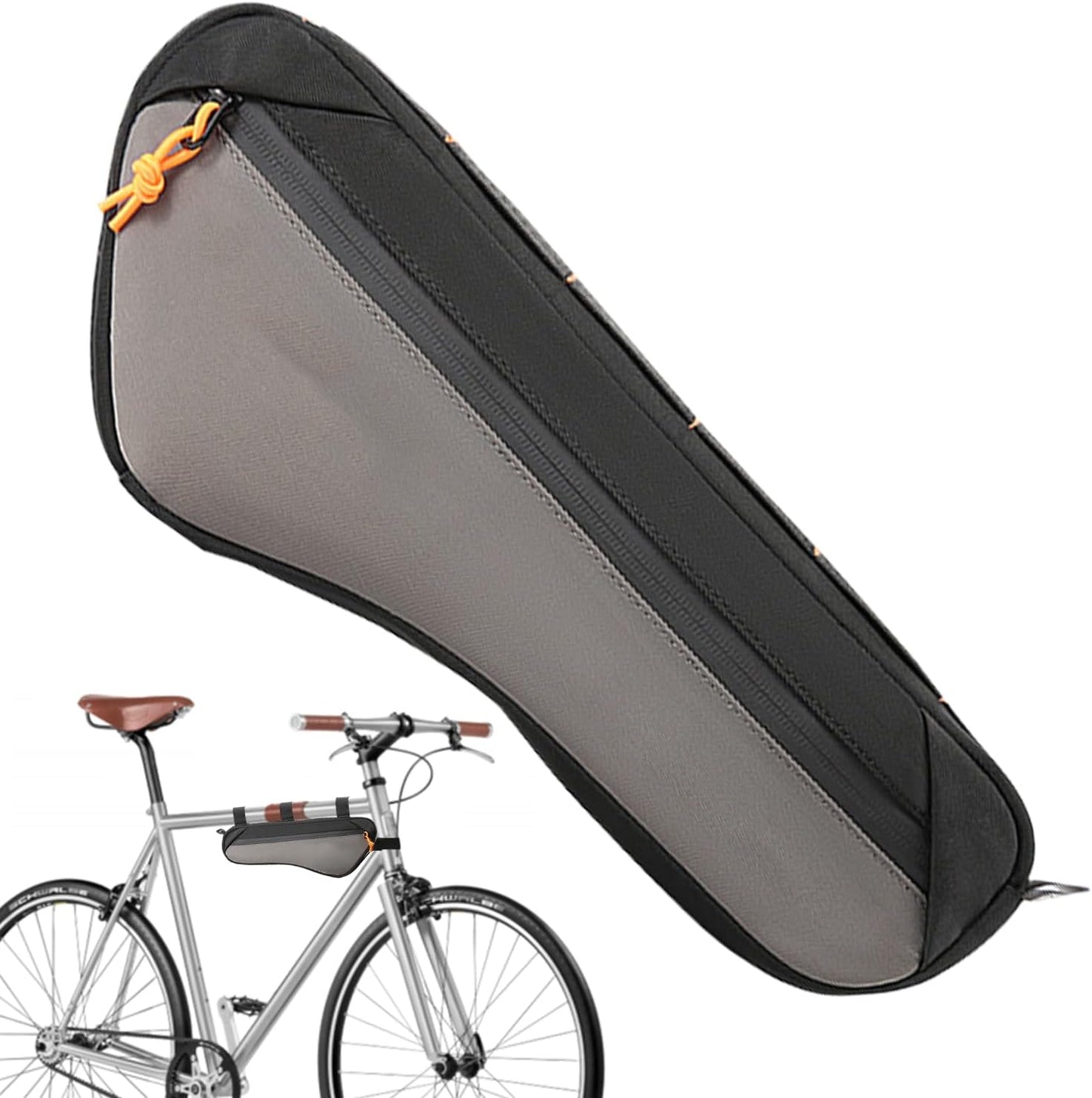 Cycling Pouch, Bikes Frame Bag, Water-Resistant Polyester Bicycles Handlebar Gear Bag, Secure Zipper Closure for Travel Outdoor Tools Keys Phone, 13.78 Inches Grey 1 Piece