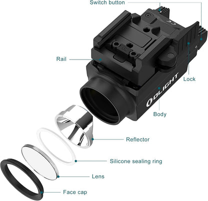 OLIGHT Baldr S BL 800 Lumens LED Rechargeable Tactical Flashlight, Compact Rail Mounted Light with Blue Beam and White LED Combo, Flashlight Compatible with 1913 or GL Rail (Black)