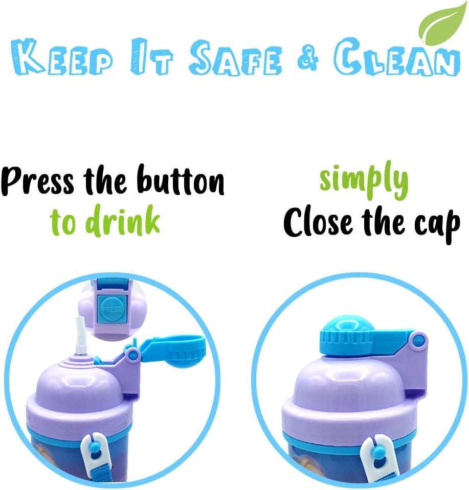 Disney Frozen Carrying Strap One Touch Water Bottles with Reusable Built in Straw - Safe Approved BPA free, Easy to Clean, Perfect Gifts for Kids Girls Boys, Goodies Home by Zak design