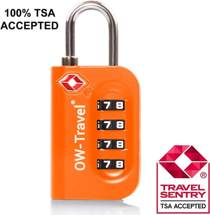 TSA Approved Luggage Locks Suitcase Locks OW-Travel 4 Digit Security Padlock, Combination Padlocks, Code Lock for Zipper, Luggage, Bag, Case, Backpack, Gym Locker, Tool Box, Outdoor, 03b) Orange 4