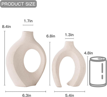 Snuggle Hollow Ceramic Vase Set of 2, Nordic Modern Boho ins Style Decorative Ceramic Aesthetic Flower Vase for Home Decor (Milky White W 6.3" X H 8.4")