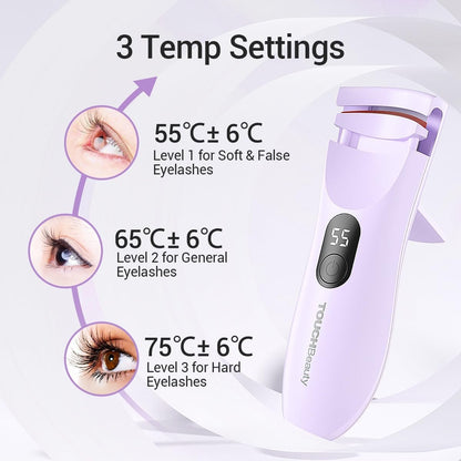 TOUCHBeauty Rechargeable Heated Eyelash Curler with LED Display, Featuring 3-Level Adjustable Temperature for a Natural, Long-Lasting Curl (Up to 24 Hours) AG-2316purple