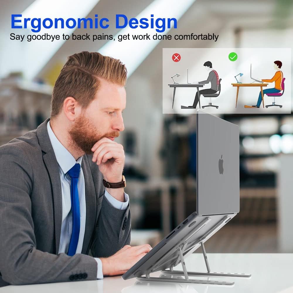 Laptop Stand Kamoon Portable Adjustable Tablet Computer Stand Aluminum Alloy Folding Laptop Stand Compatible MacBook Air Pro, HP More 10-15.6" Laptops & Tablet(Space Silver)
