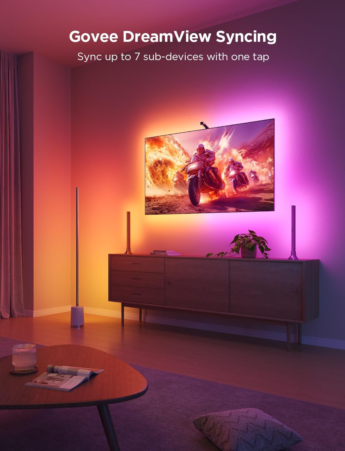 Govee TV Backlight 3 Lite with Fish-Eye Correction Function Sync to 40-50 Inch TVs, 7.8ft RGBICW Wi-Fi TV LED Backlight with Camera, 4 Colors in 1 Lamp Bead, Voice and APP Control, Adapter