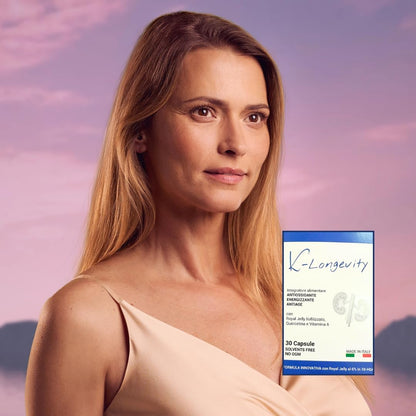K-Longevity Anti-Aging Food Supplement Energizing Antioxidant with Royal Jelly Quercetin Vitamin A Royal Jelly Immune Defenses Sugar-Free Fights Fatigue Fatigue Free Radicals