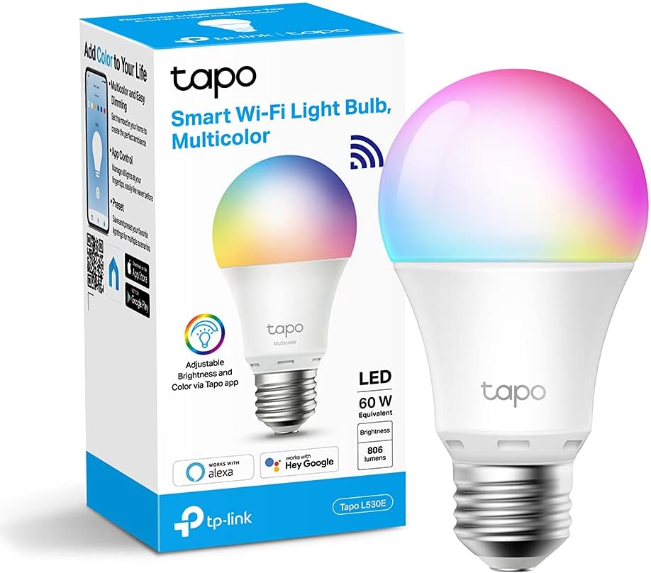 Tapo L530E WiFi Smart LED Light Bulb, Multicoloured, E27, Compatible with Alexa and Google Home, 806 Lumens, 9W (Equivalent 60W), Remote Control via APP Tapo