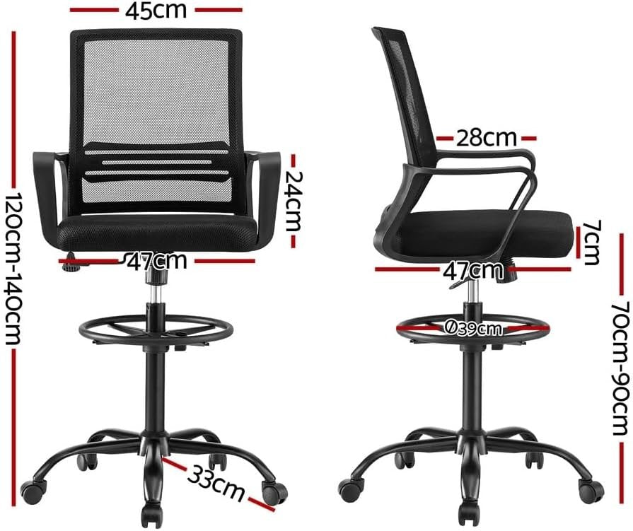 Artiss Office Chair Drafting Chairs Stool Computer Desk Studios Mesh Black