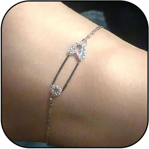Safety Pin Bracelet Simple Safety Pin Link Bracelet for Women Silver Safety Pin Bracelet Rhinestone Safety Pin Bracelet for Women