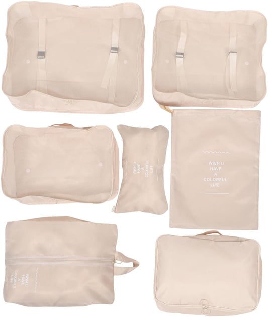 COLLBATH 7Pcs Travel Packing Organizer Set Luggage Packing Cubes Various for Stylish Travel Accessories Beige Color for Efficient Luggage Organization