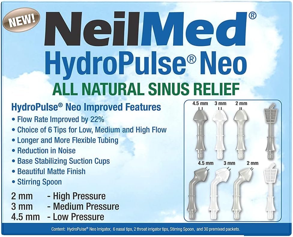 NeilMed HydroPulse Neo. Multi-Speed Electric Pulsating Nasal Sinus Irrigation System with 30 Sinus Rinse Premixed Packets.