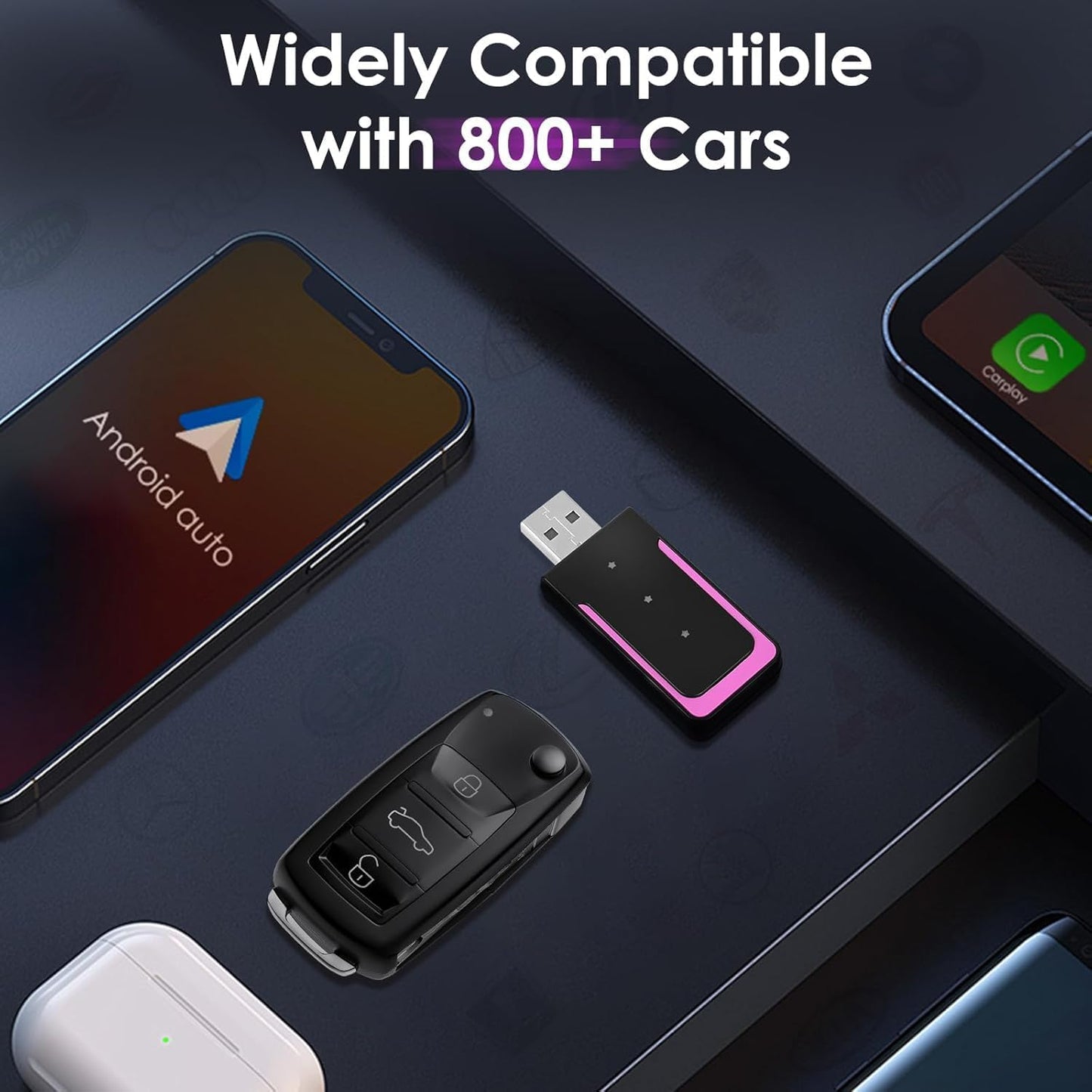 Gaethra Wireless Adapter for Carplay and Android Auto, Plug & Play, USB C/USB A, Compatible with iOS 10+/Android 11+, Suitable for Vehicle that Works with CarPlay/Android Auto, CZHZ02
