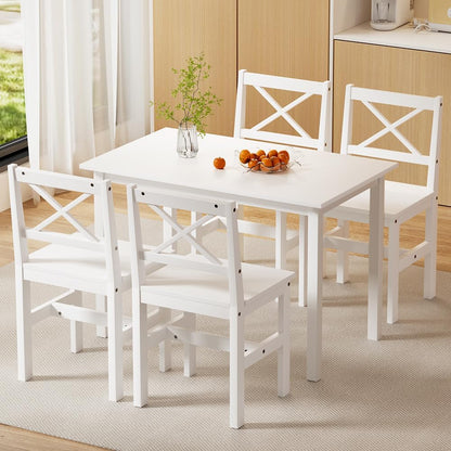 Artiss Dining Table and Chair Set of 5 White Tables Chairs Setting Desk Nursing Seats Reading Seating Home Living Room Bedroom Kitchen Cafe Furniture, MDF Tabletop, 47cm Height Seat