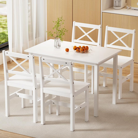 Artiss Dining Table and Chair Set of 5 White Tables Chairs Setting Desk Nursing Seats Reading Seating Home Living Room Bedroom Kitchen Cafe Furniture, MDF Tabletop, 47cm Height Seat