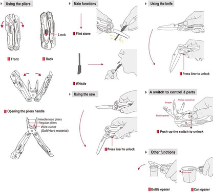 ROXON CM1349 Spark Survival Multitool Plier, 14-in-1 Multitools Folding Plier, Multipurpose Outdoor Survival Portable Multi Tool Set