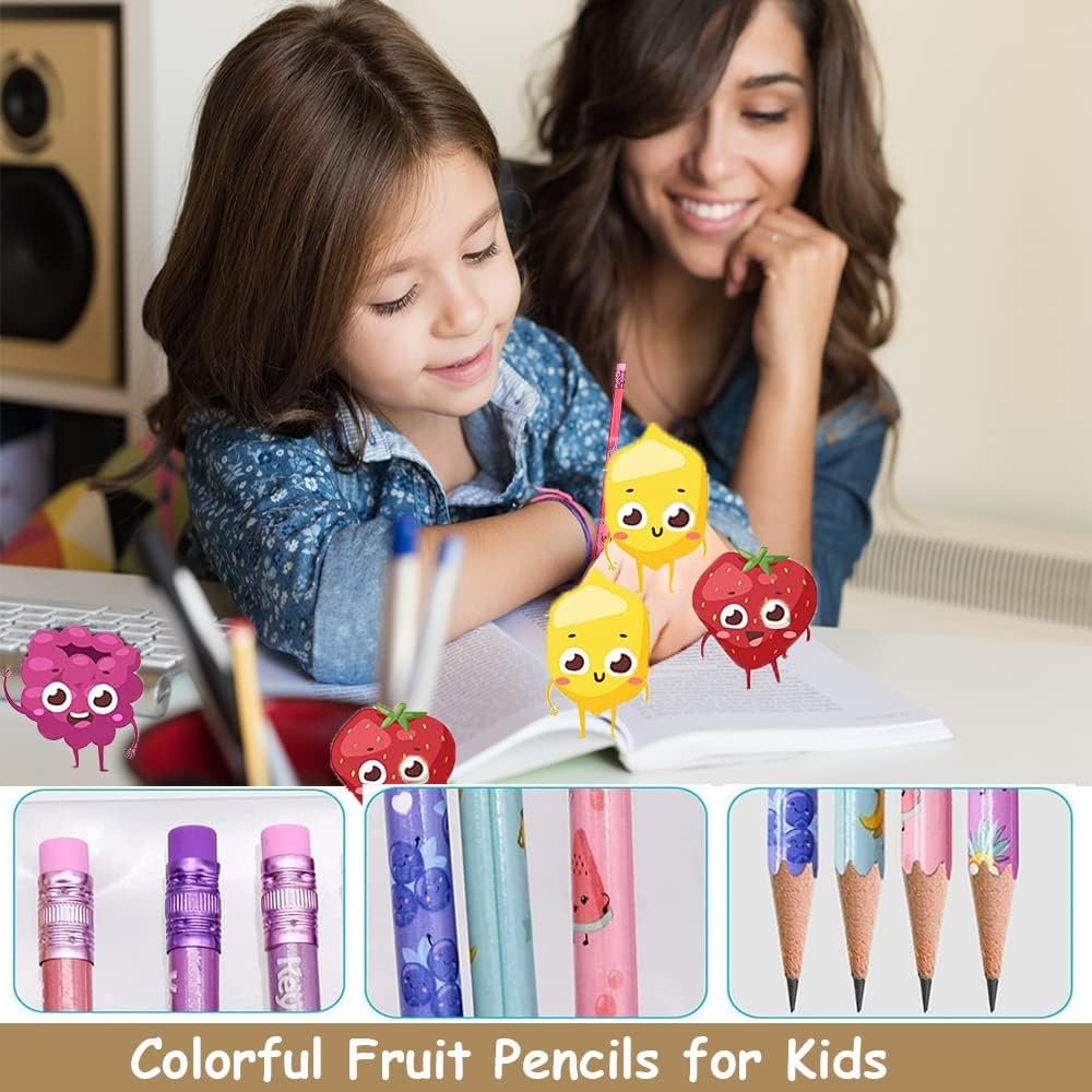 JQSSHXB 60 Pieces Scented Pencils for Kids Smencils Scented Pencils with Erasers Fruit HB Graphite Pencil for School Stationery Party Reward Supplies