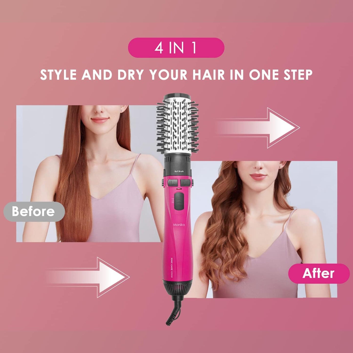 Monika 4in1 Air Styler 1200W Auto Curler Hair Dryer Brush Straightening Curling Blow Ionic Care