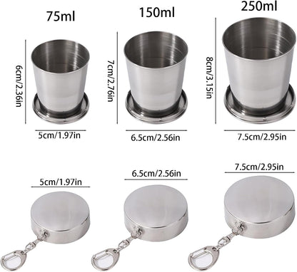 Lopsity Stainless Steel Collapsible Cup Reusable Portable Travel Folding Water Cup Space Saving Design Folding Cup Drinking Cup with Lid for Picnic/Outdoor Activities/Camping/Hiking (Silver, 150ml)