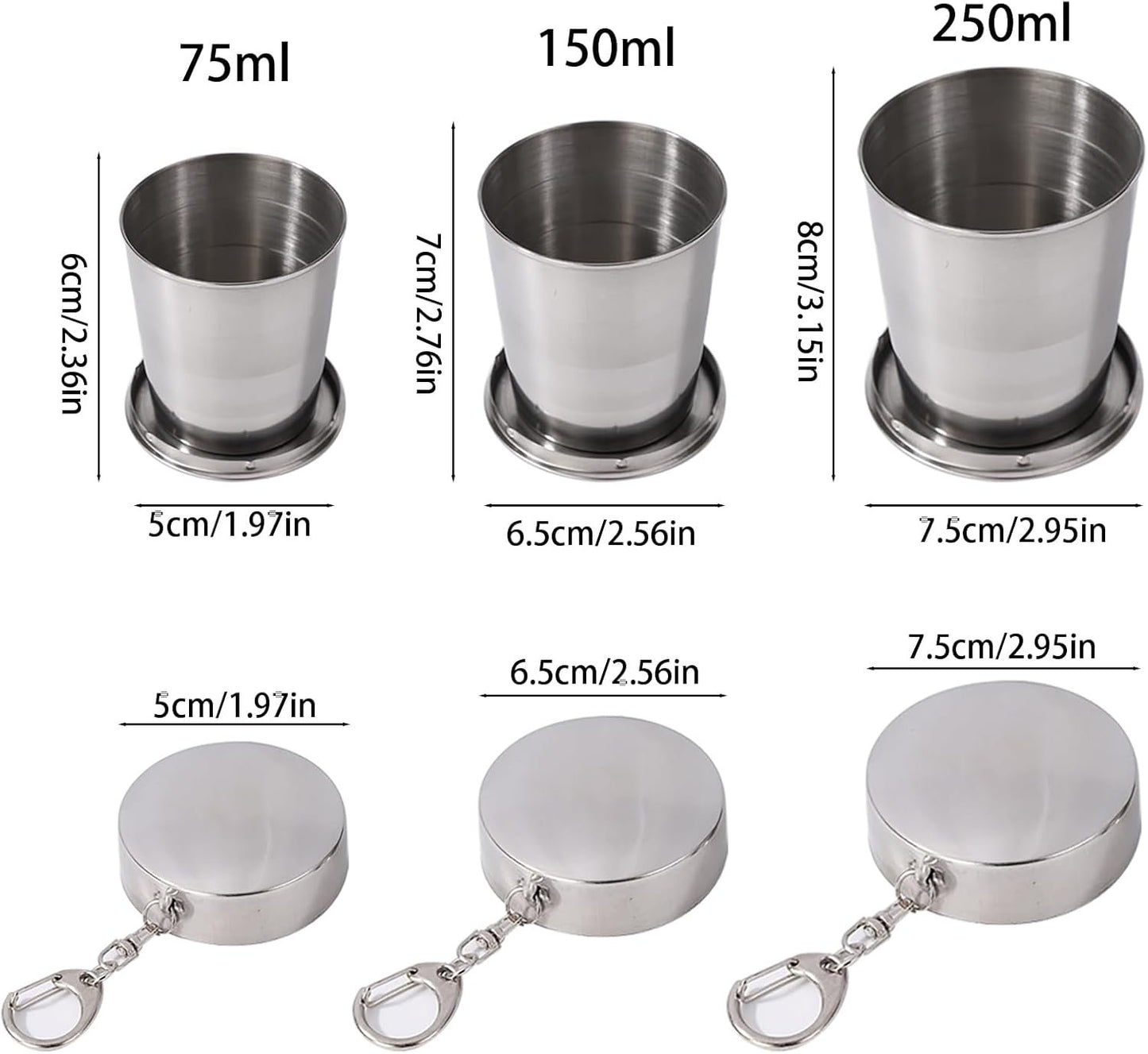 Lopsity Stainless Steel Collapsible Cup Reusable Portable Travel Folding Water Cup Space Saving Design Folding Cup Drinking Cup with Lid for Picnic/Outdoor Activities/Camping/Hiking (Silver, 75ml)