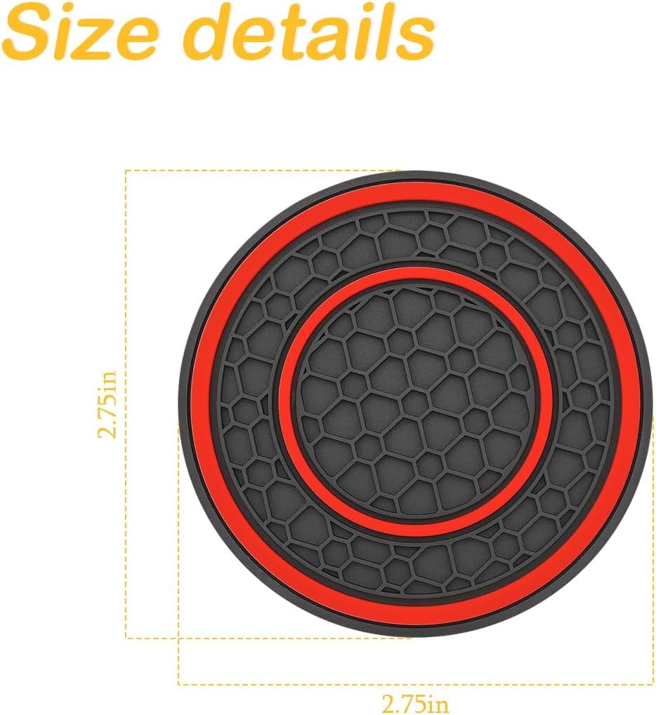 XINLIYA 2 Pack Car Coasters for Cup Holder, 2.75 Inch No-Slip Anti Dust Insert Coaster, Universal Auto Waterproof Coasters Silicon Insulation Cup Mats for Woman Man, Suit for Vehicle Interior（Red）