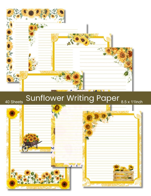 40 Sheets Sunflower Writing Paper: Stationery Letterhead Stylish Paper, Personalised Invitations, Watercolor Floral Unique Notes: Running Daily Supplies, 8 Designs, 8.5 x 11 Inch