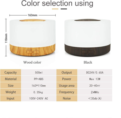 500Ml Aromatherapy Essential Oil Diffuser Remote Control Ultrasonic Air Humidifier with 7 Color Led Light H1