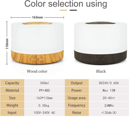 500Ml Aromatherapy Essential Oil Diffuser Remote Control Ultrasonic Air Humidifier with 7 Color Led Light H1