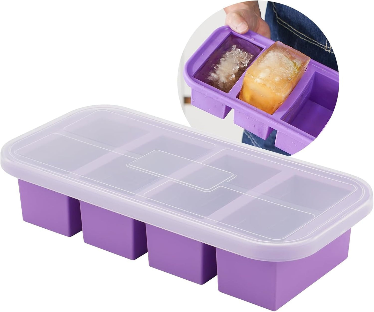 Silicone Freezer Trays with Lid, Soup Cubes Freezer Molds, Silicone Ice Cube Tray, Easy Meal Prep, Silicone Mold for Soup and Food Storage (Violet-4 Cups)