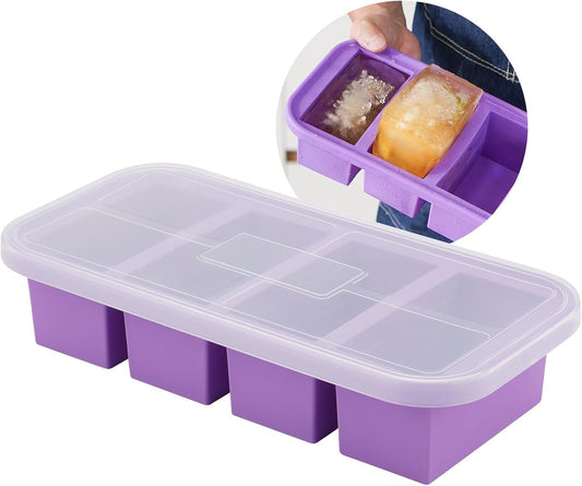 Silicone Freezer Trays with Lid, Soup Cubes Freezer Molds, Silicone Ice Cube Tray, Easy Meal Prep, Silicone Mold for Soup and Food Storage (Violet-4 Cups)