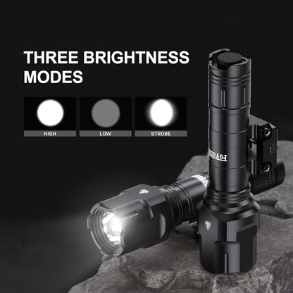 Feyachi 1200 Lumen Tactical Flashlight Matte Black LED Weapon Light with Pressure Switch, 3 Modes - High/Low/Strobe, Fixed Picatinny Flashlight Mount Black