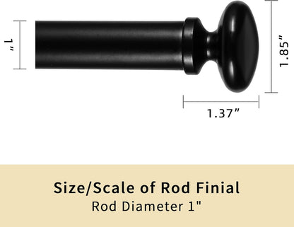 TiMi Window Curtain Rod 1 Inch Decorative Adjustable Single Curtain Rods Classic Oval, 28 to 48 Inch telescoping Drapery Rod, Black