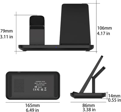 3 in 1 Wireless Charger, Fast Wireless Charging Station Stand for Samsung Galaxy S25/S24/S23/S22/S21/S20/S10,Note20/10/9, Galaxy Buds Pro/Live, Galaxy Watch7/6/5 Pro/5/4/3/Active 2