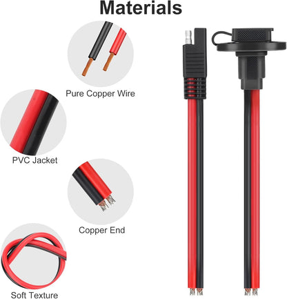 Linkstyle 4PCS 10AWG SAE to SAE Extension Cables, 1FT Solar Panel Battery Charger Power Socket Extension Cables with Ring Terminals