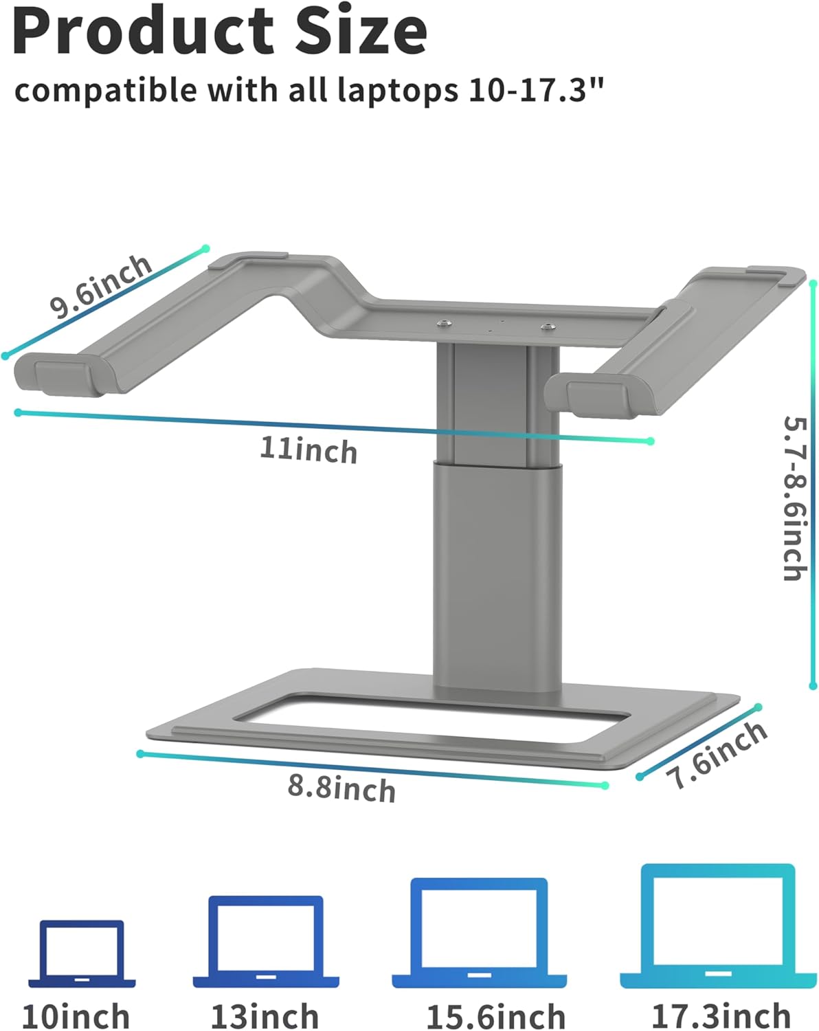 Soundance Adjustable Laptop Stand for Desk, Computer Stand, Ergonomic Laptop Riser Holder Compatible with 10 to 17.3 Inches Notebook PC Computer,Grey