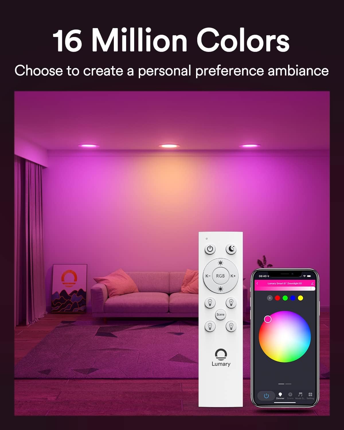 Lumary Smart LED Recessed Lighting 6 Inch 13W 1000LM Smart WiFi Recessed Lights Ultra-Thin and Anti-Glare Trim with Junction Box Compatible with Alexa/Google Assistant/Remote Controller 1PACK