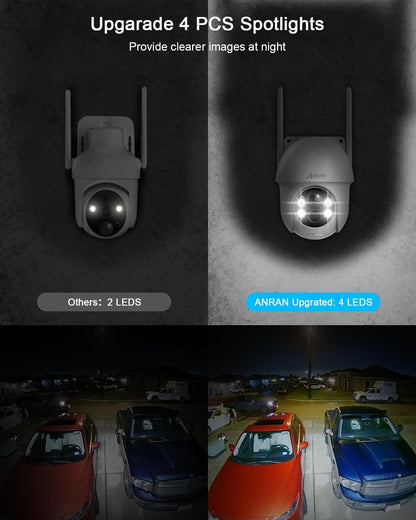 ANRAN 2K Security Camera Wireless Outdoor, Solar Outdoor Camera with 360° View, Smart Siren, Spotlights, Color Night Vision, PIR Human Detection, Pan Tilt Control, 2-Way Talk, Q01W 2 Packs