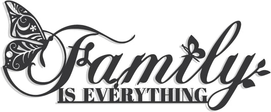 Family Signs Metal Wall Decor, Family Is Everything Word Sign with Butterfly for Home Decor Wall, Black Iron Wall Art Plaque Decorations for Living Room, Dining Room, Bedroom, Housewarming, 17”x6.3” (Family)