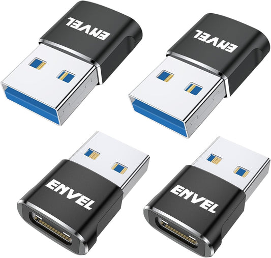 ENVEL USB C to USB Adapter, 4 Pack USB Male 3.0 to USB C Femal Adapter, OTG Converter for Desktop Laptop Projector Charger Compatible with Watch Phone 15 14 13 12 Pad Air 4 5 Mini 6