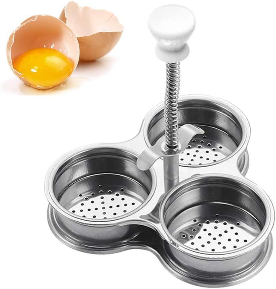 Cuociuova in Camicia, Utensili da Cucina Pentole Antiaderenti per Uova, 3 Griglie in Acciaio Inossidabile, Cottura Rapida, Cuociuova Gadget da Cucina per la Colazione (SILVER)