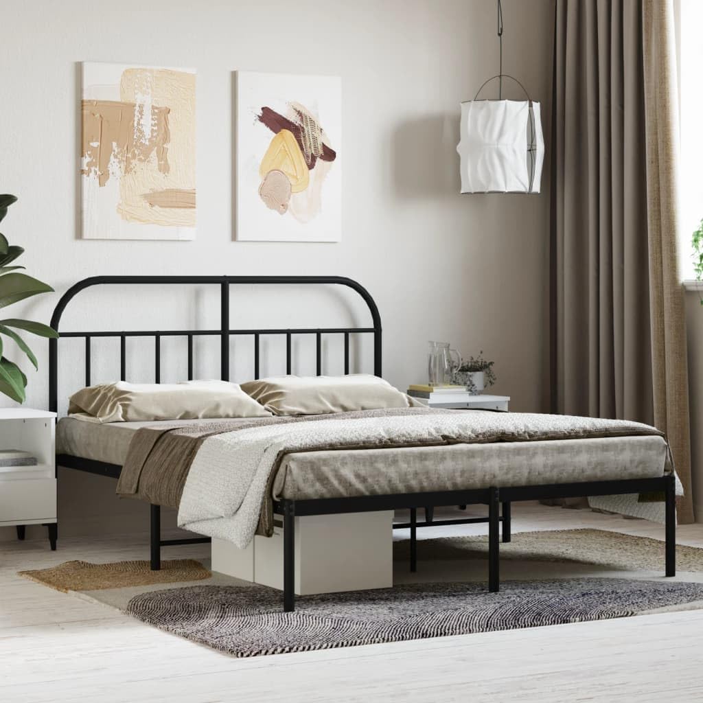 Lechnical Bed Frame with Black Metal Headboard, 140 x 190 cm, Furniture, Beds and Accessories, Beds and Frames for Beds