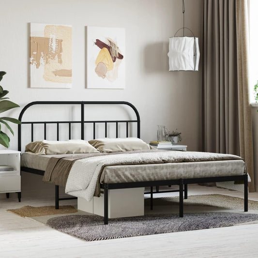 Lechnical Bed Frame with Black Metal Headboard, 140 x 190 cm, Furniture, Beds and Accessories, Beds and Frames for Beds