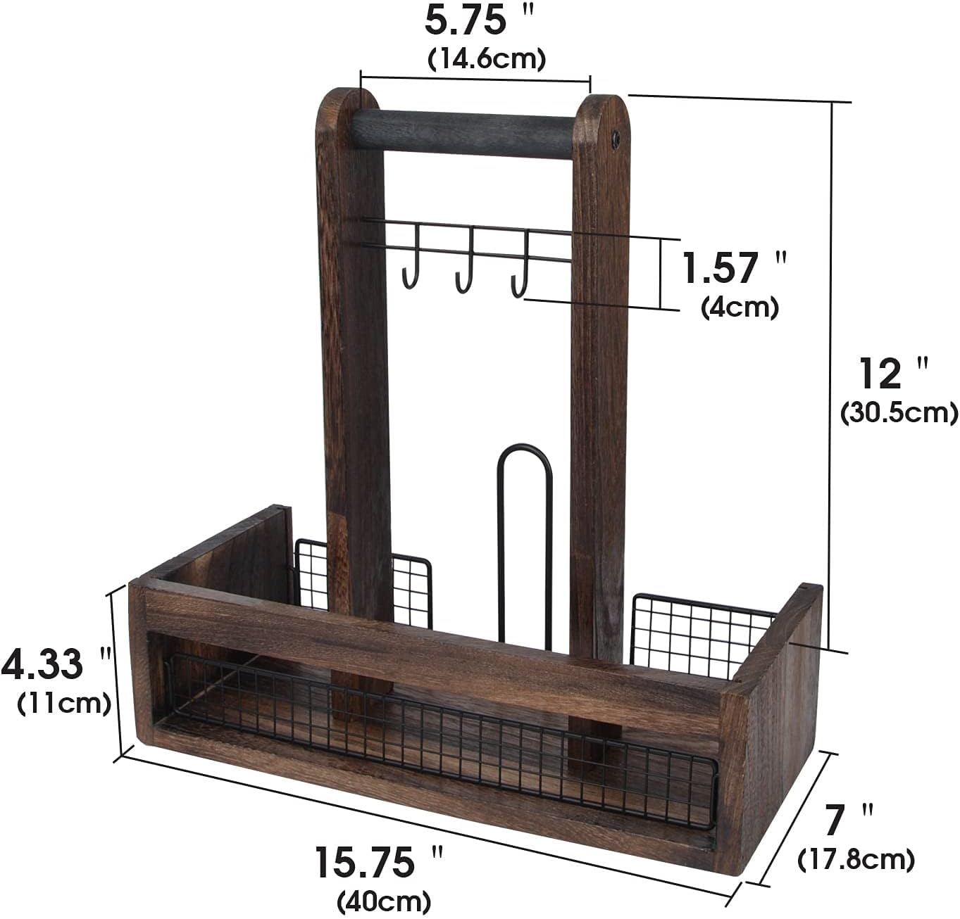 J JACKCUBE DESIGN Rustic Wood Tabletop Organizer for Outdoor Dining, Grill, BBQ Condiment, Spices, Spatula, Tong, Utensil Holder and Paper Towel Serving Caddy - MK718A (Rustic Wood)
