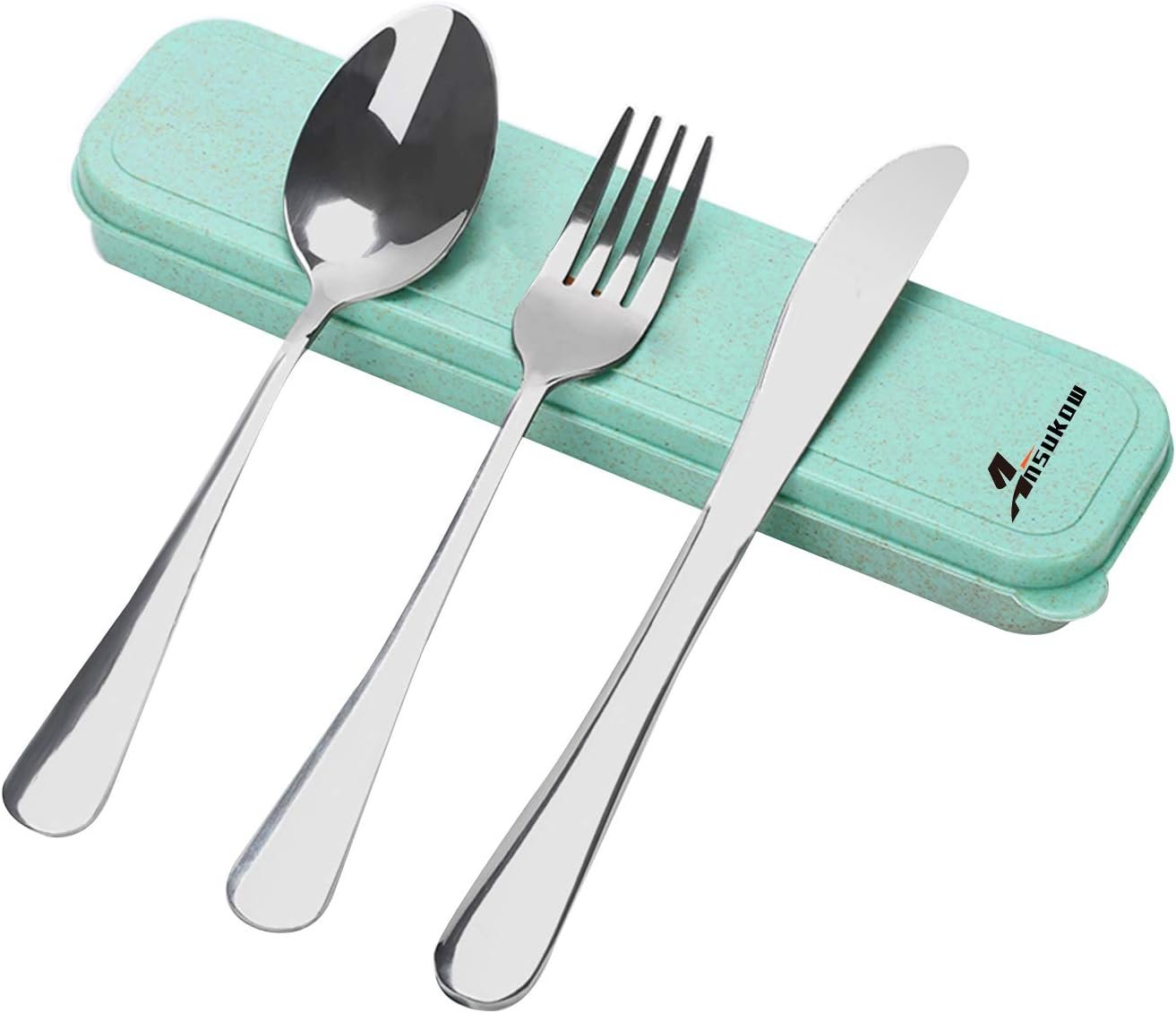 Reusable Utensils Set with case 4pcs Stainless Steel Reusable Silverware for Lunch for Lunch Box Dorm Work School, Picnic Easy to Clean,Camping Cutlery Set,Lunch Box for Men Dishwasher Safe