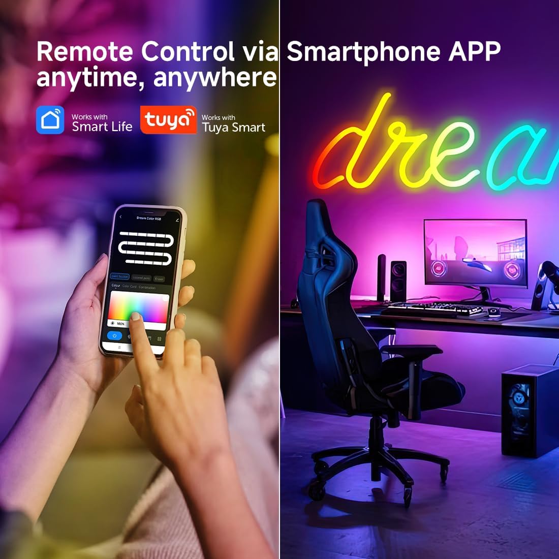 BTF-LIGHTING 2.4G WiFi SPI RGBW LED Controller DR04W Support RF Remote Control APP Tuya / Smart Life Third Party Voice Control for SMD FCOB SK6812 WS2814 etc RGBW LED Strips