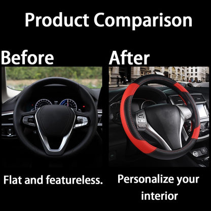 XINLIYA Leather Car Steering Wheel Cover, Universal 15 Inch for Car Truck SUV, Non-Slip and Breathable, Sport Style Design Odorless Steering Wheel Protector, Automotive Interior Accessories（Red）