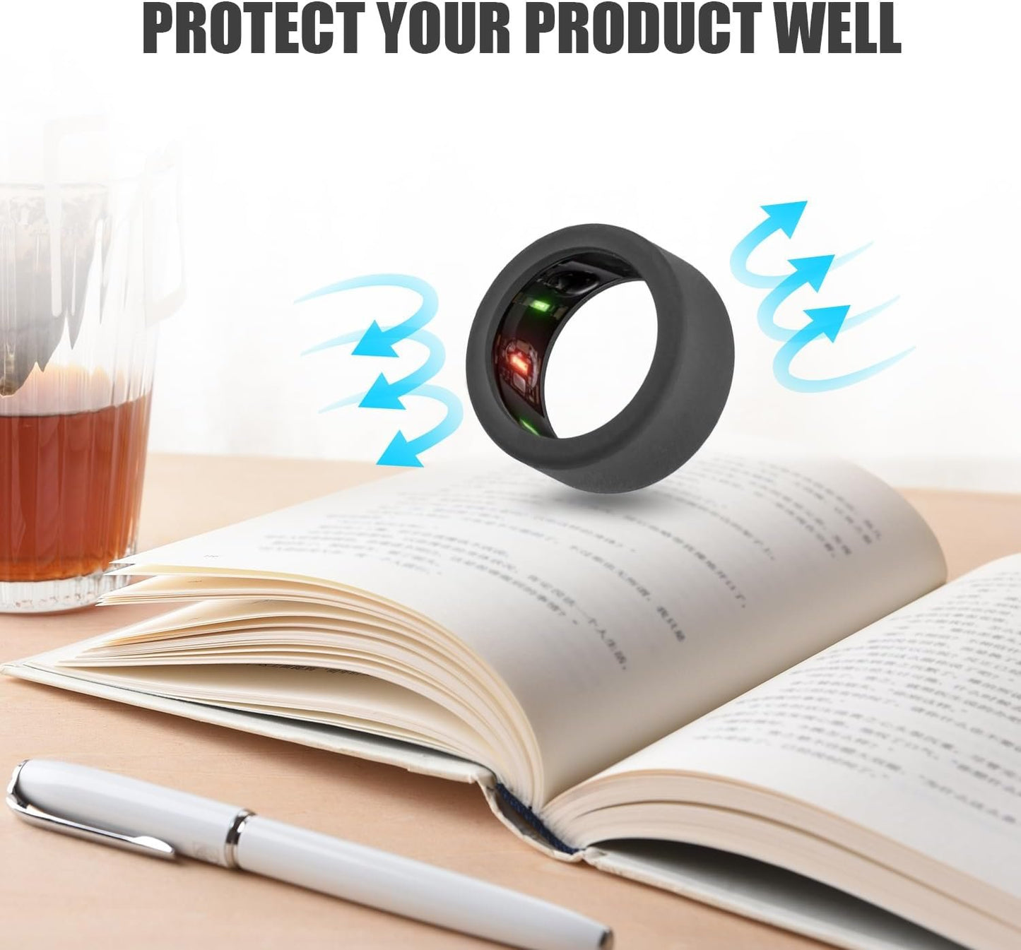 PEUTIER 4pcs Silicone Ring Cover Compatible with Oura Ring Gen 3, Round Ring Case Elastic Ring Protection Smart Ring Protector Sleeve Accessories for Oura Ring Working Out (S for 6/7/8/9/10)